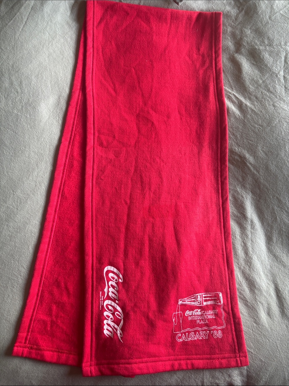 Vintage Coca-Cola Red Scarf 1988 Calgary Olympics with White Logos